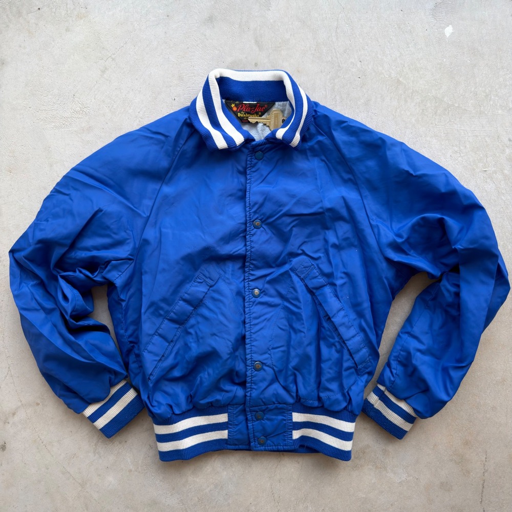 Vintage Pla-Jac Dunbrooke Kids Varsity Bomber Jacket Blue Nylon L 14-16